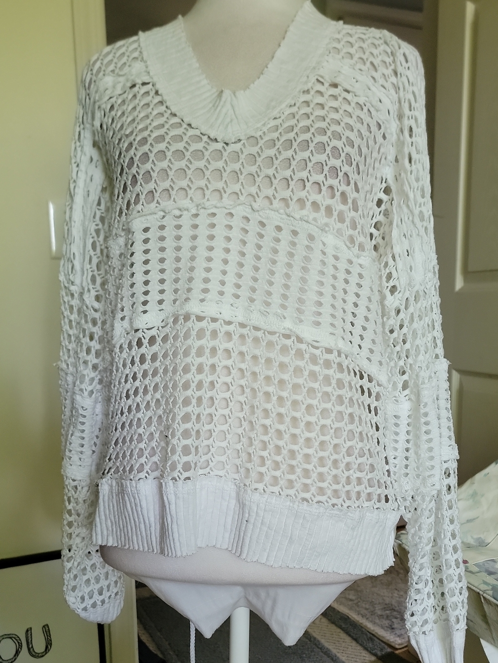 Pete White Open-Knit V-Neck Sweater